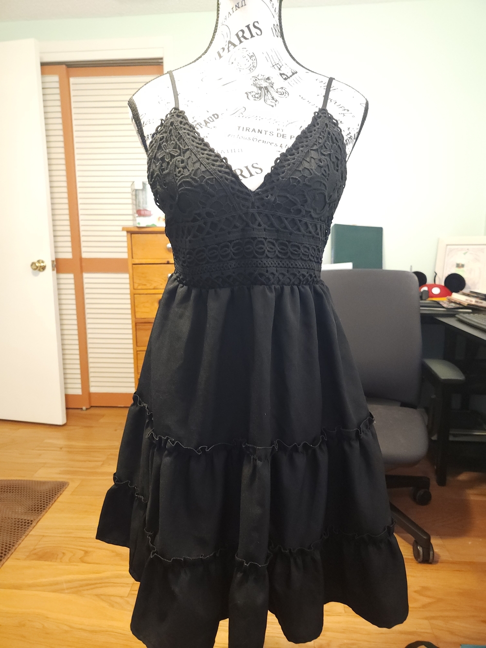 Say What? Black Mini Dress with Lace Bodice